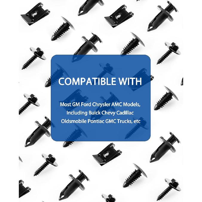 Xislet 120Pcs M4.2 Universal Fender Liner Engine Splash Shield Hex Head Screw & U Nut Kit Nylon Bumper Fastener Retainer Plastic Clips Compatible