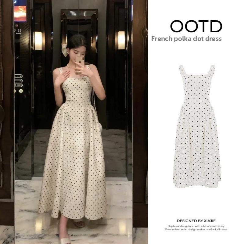 Cotton Polyester Dot Pattern Sleeveless Aline Dress For Summer Casual Womens Fashion