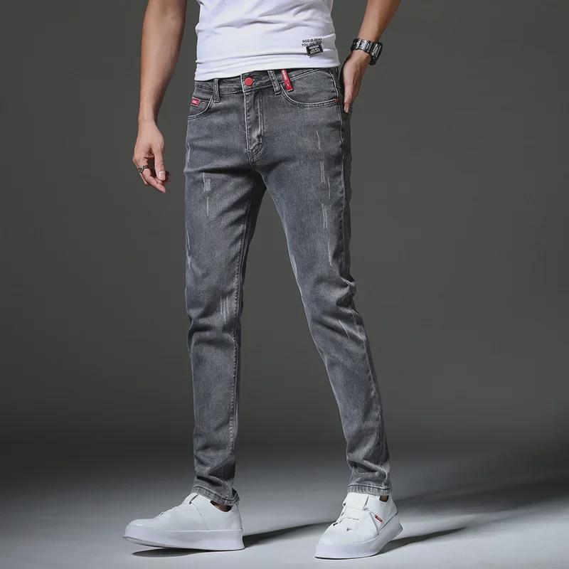 Men's Slim-Fit Korean Style Trendy Elastic Casual Black and Gray Jeans - 2019 Spring/Summer Collection.