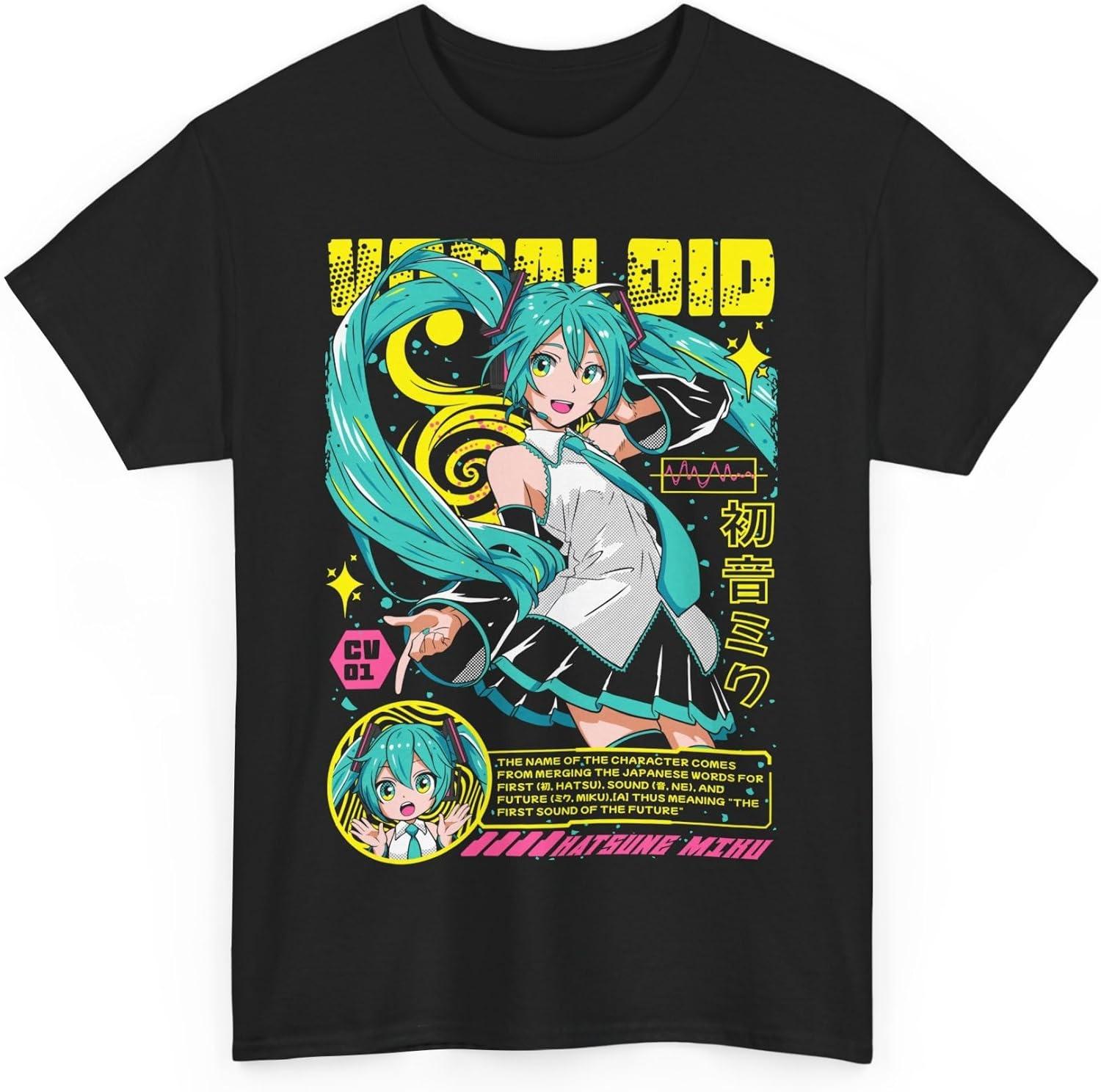 

Нова аніме футболка Hatsune Miku Melodic Digital Diva Aesthetic Vovaloid Яскравий стиль Яскравий поп Унісекс футболка XXXXXL чорний