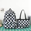 Three-Piece Backpack Set Large Capacity Student Schoolbag Junior High School Student Checkerboard Backpack with Lunch Bag Pen Bag