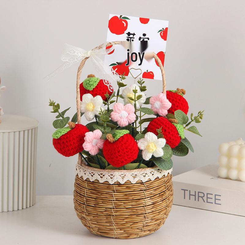 Sonnenblumen Gestrickter Wollstrauß in Handkorb - Geburtstag, Feiertag, Lehrertag, Abschlussgeschenk