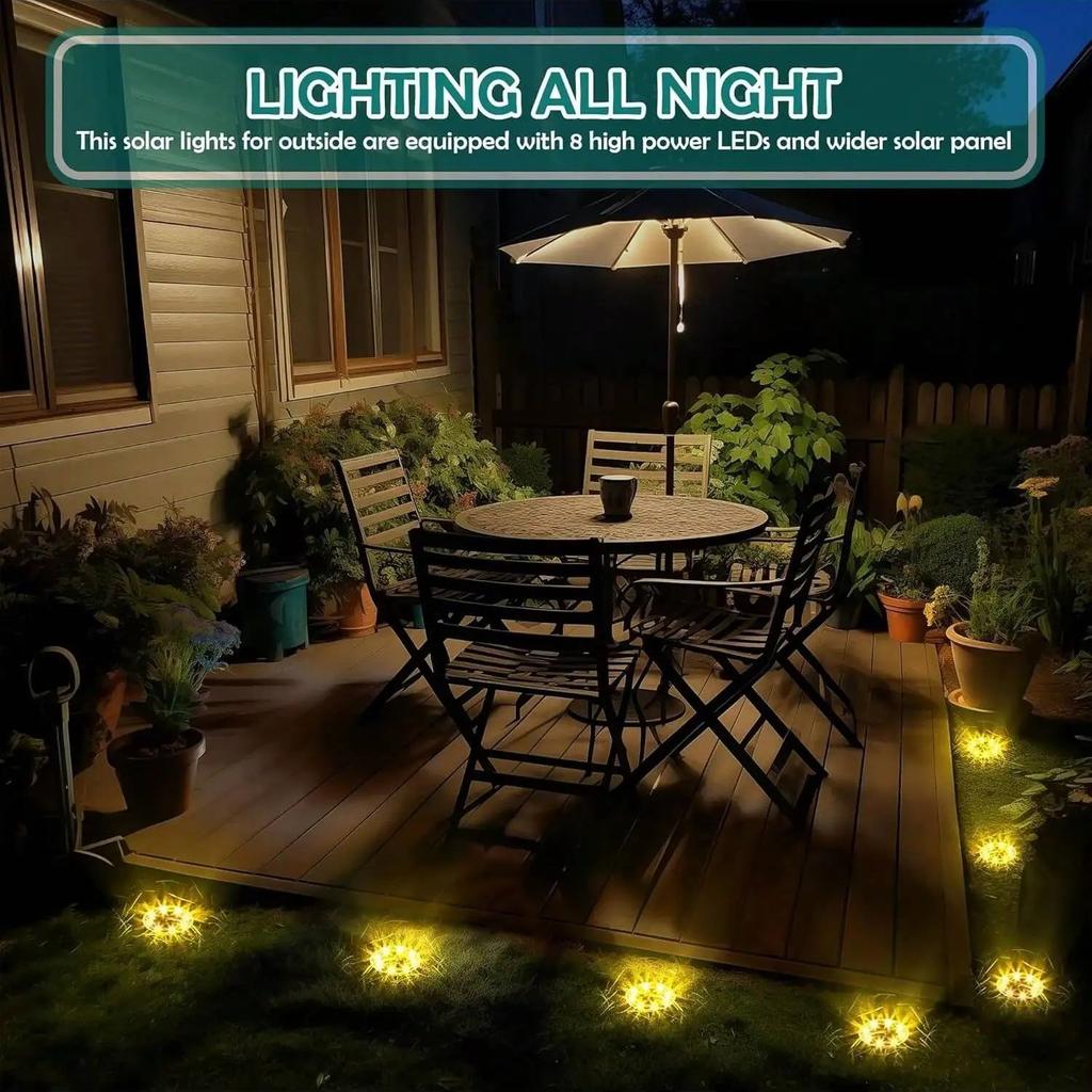 Solar Power Disk Light Outdoor Garden Solar Underground Light 8LED Deck Light Spotlight Buried Solar LED Lamp Garden Decoration