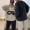 New Coral Velvet Couple Pajamas Women Thickened Autumn Winter Sleepwear Plus Velvet Flannel Men Round Collar Homewear Suit