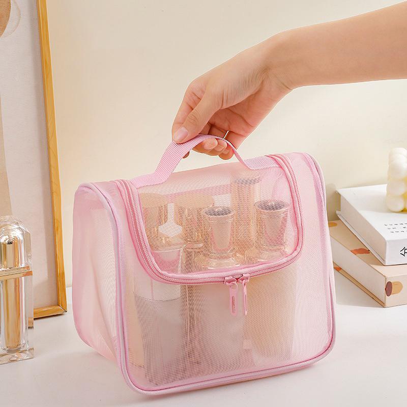 Large Capacity Mesh Makeup Bag Portable And Lightweight Durable Polyester Fiber Makeup Storage Bag With Zipper Easy To Care Fo