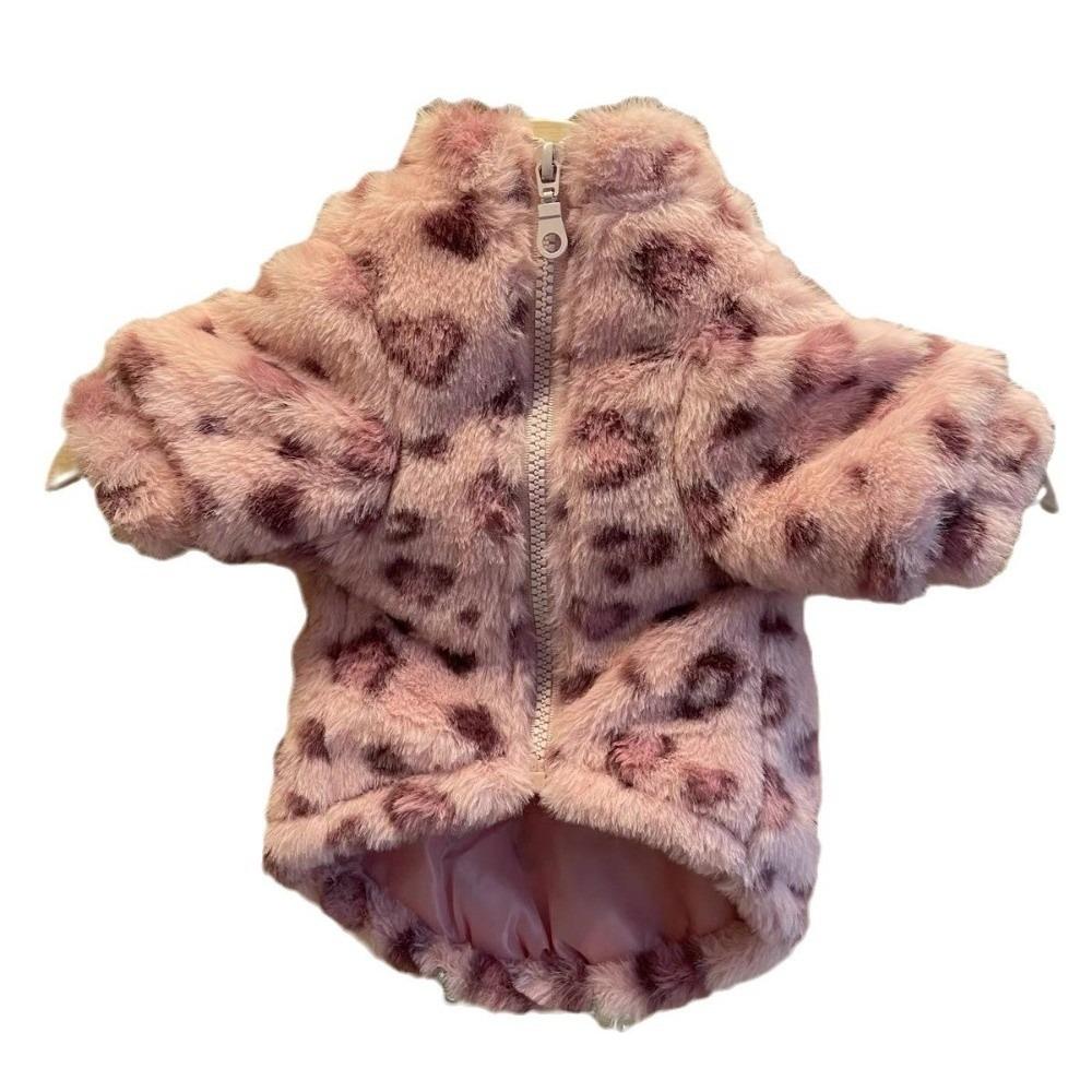 Windproof Dog Warm Clothes Love Leopard Print Plush Dogs Coat for Small Medium Dog