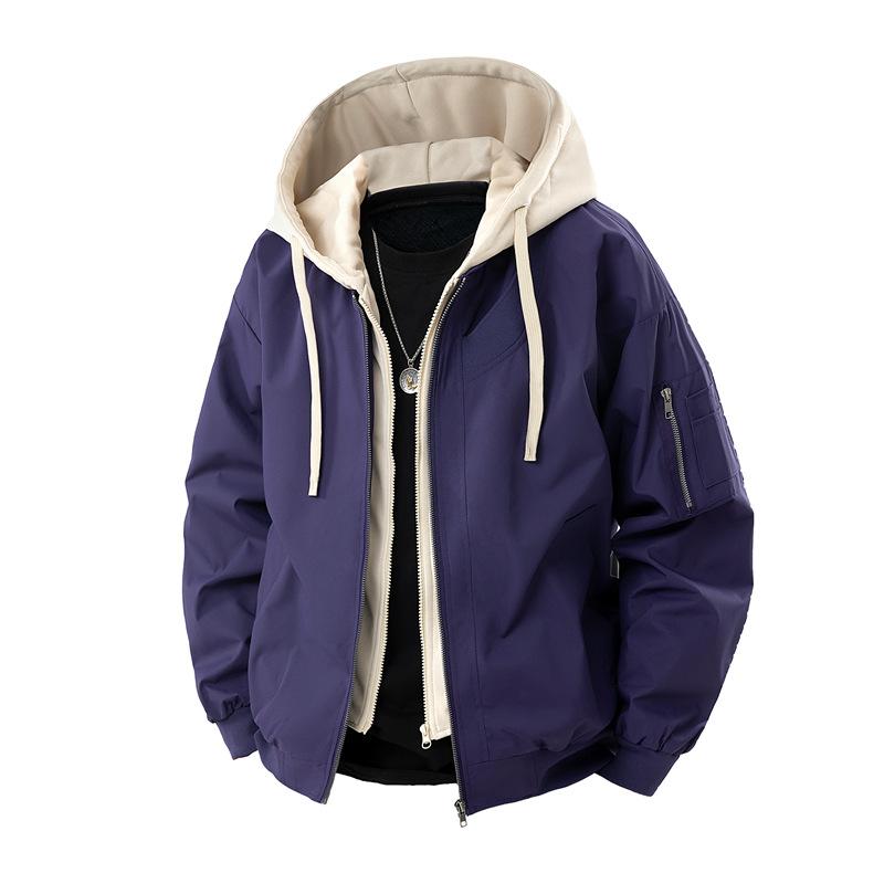 OO Fake Two-piece Hooded Jacket Men s New Outdoor Loose Casual Anti-splashing Couple Coat S