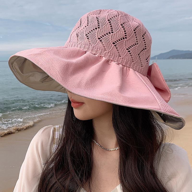 Women's Sun Hat Fisherman's Spring Summer Sunscreen Big Brim Bucket Edge Sun With Windproof Tether Black