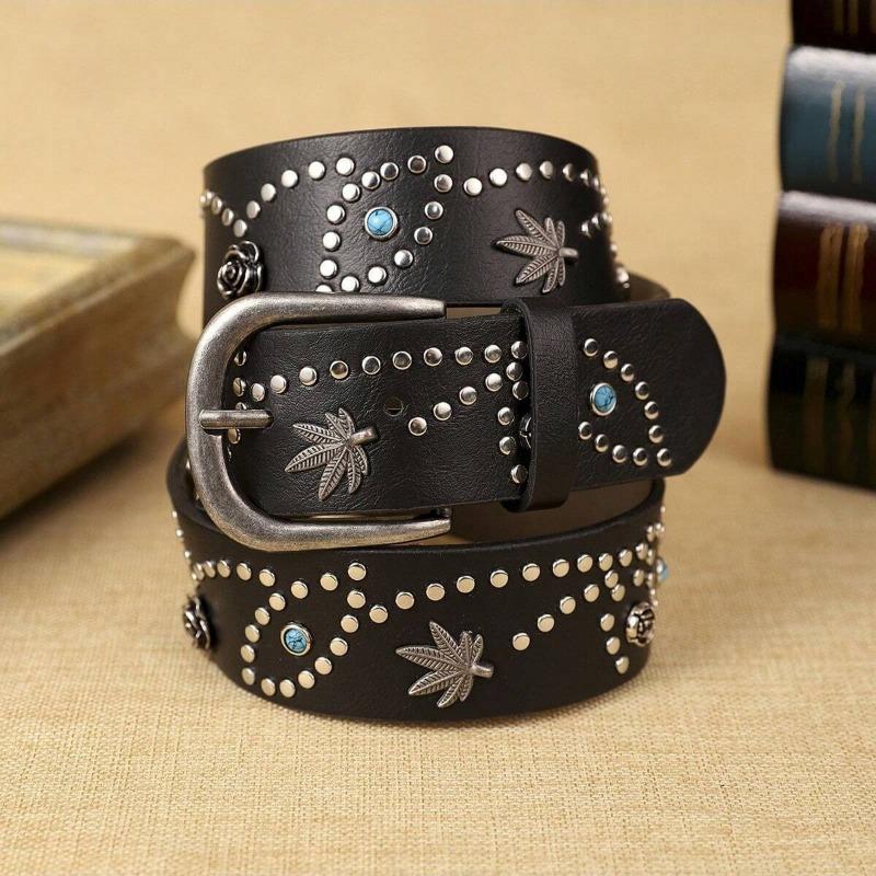 

Новый женский ремень, модный ремень с заклепками из сплава, в стиле ретро, повседневный, универсальный, широкий ремень, простой джинсовый ремень with buckle 132cm чёрный