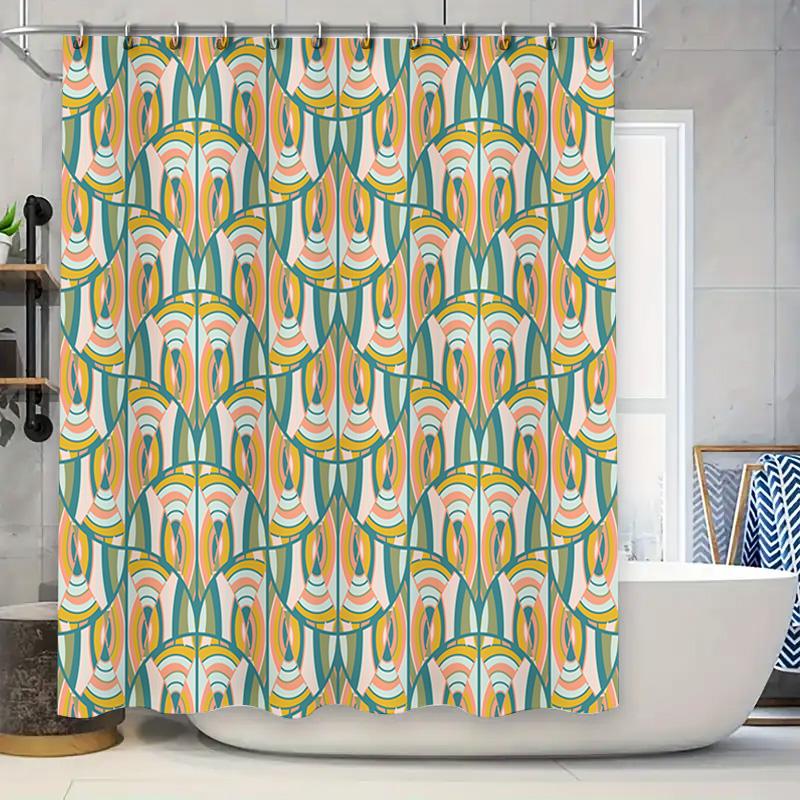 

Bright Peacock Feathers Shower Curtain Green, Orange Yellow Pattern Decorative Water-Resistant Bath Rug Set For Bathroom Decorat W60H190(CM)-1 Pcs