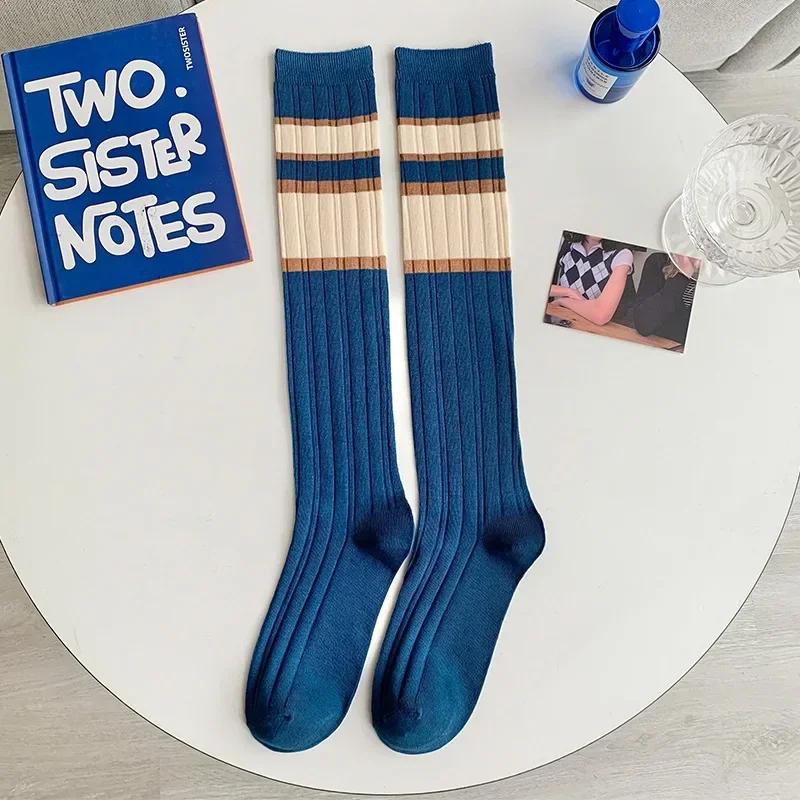 

Blue Calf Socks Children Thin Style Wearing JK Long Socks with Japanese Stripes Sweet College Style Versatile Slimming Versatile One Size