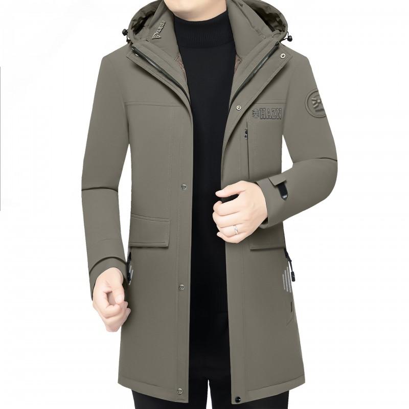 Mens Long Winter Down Coat With Hood Slim Fit 95% White Goose Warm -20C Casual Business Style