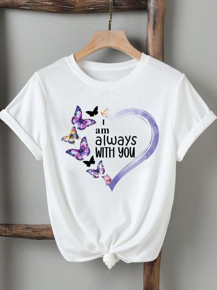 (Asian Size) flower butterfly cute Clothing Tee Top female Print Female T Shirt Woman Women Fashion Short Sleeve Graphic T-shirts