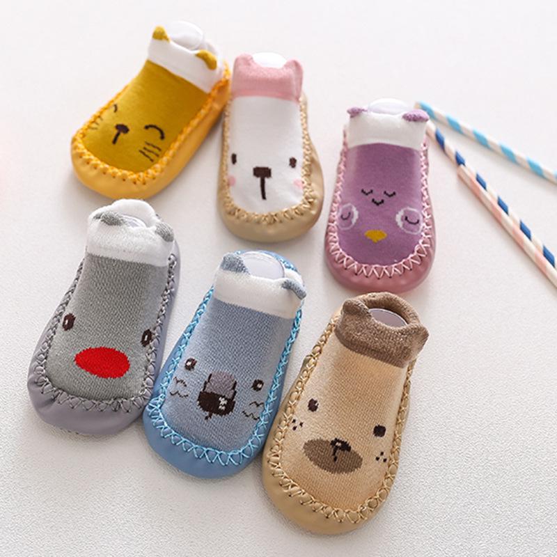 Children's Cartoon Fox Non-Slip Leather Toddler Socks Shoes