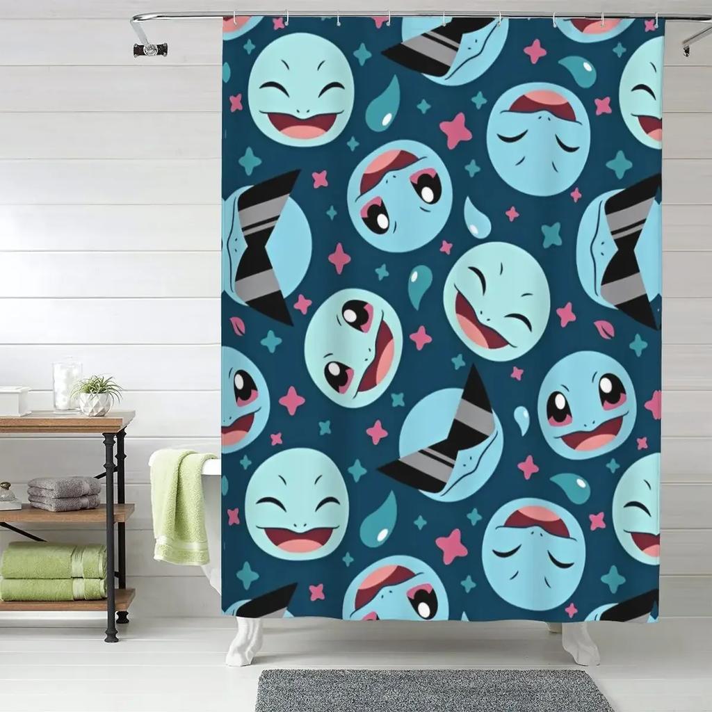 Kreslené postavičky Pokémonů Squirtle Sprchový závěs pro koupelnovou výzdobu Lehké sady sprchových závěsů 60X72 palců s háčky