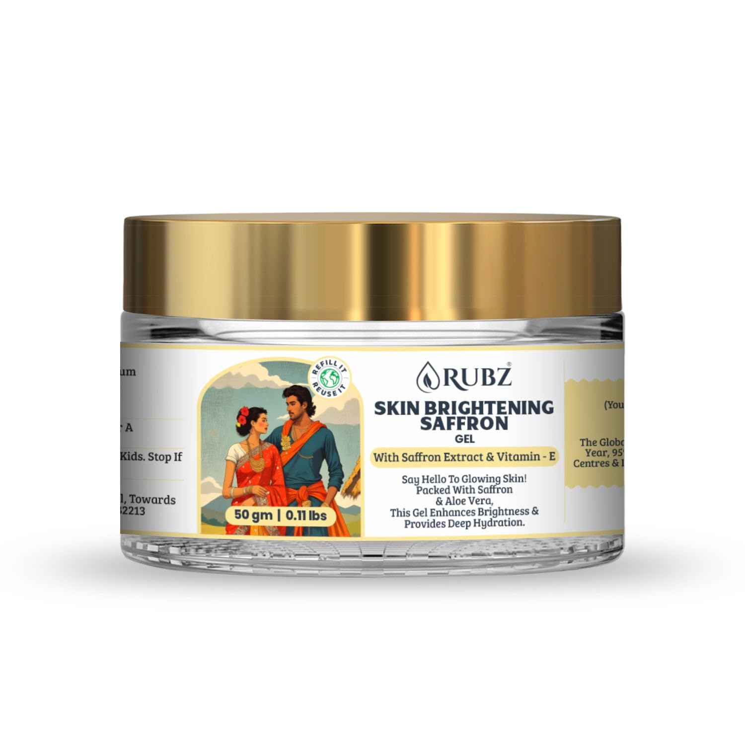 Rubz Skin Brightening Saffron Gel - 50 g | Gentle Daily Nourishing Gel with Saffron Extract for Even-Looking, Refreshed & Healthy Skin | Lightweigh