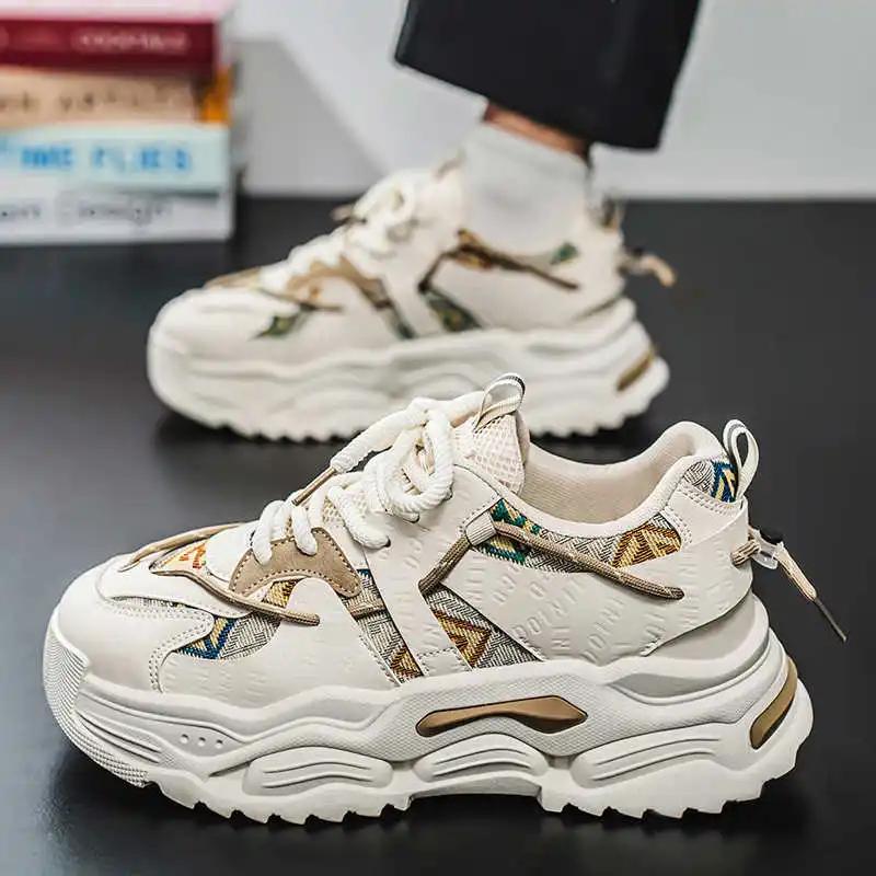 Thick Sole Tied Sneakers Man Dress Brown Dress Shoes Black Sneakers Man Sport Casuall Sapatos Runners Dropship Tenid