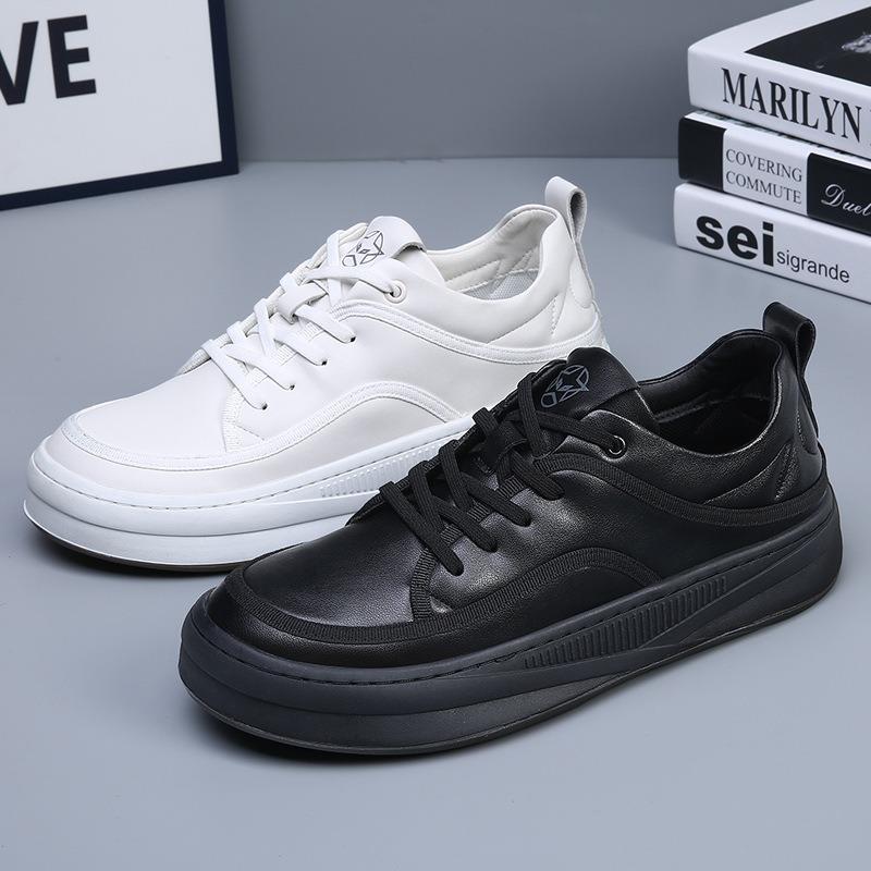 Chaussures tendance printemps et été cuir respirant petites chaussures blanches chaussures à plateau à tête large pour hommes chaussures décontractées à plateforme à tête tordue pour hommes