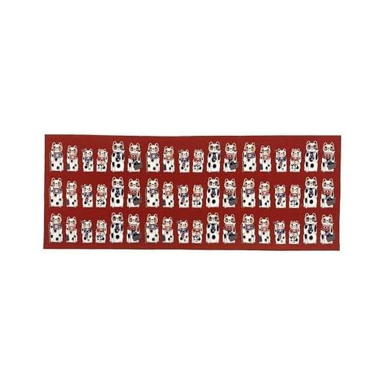 [YAGISEI] Maneki Neko Series Tenugui Towel  Fuku Narabi  Red - Lucky Charm, Made in Japan, 100% Cotton