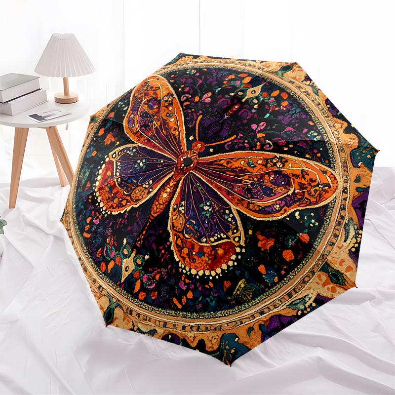 1pc Colorful Butterfly Mandala Design Umbrella with Plastic Handle,Suitable for All Seasons Home Travel Outdoor UmbrellaB1690