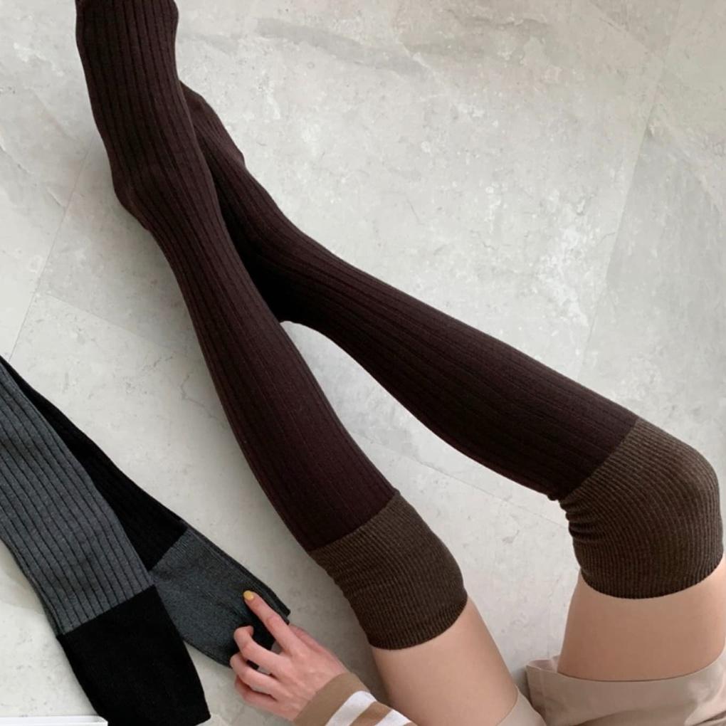 

Женские модные носки гольфы двухцветные выше колена (10 шт.) Black-gray