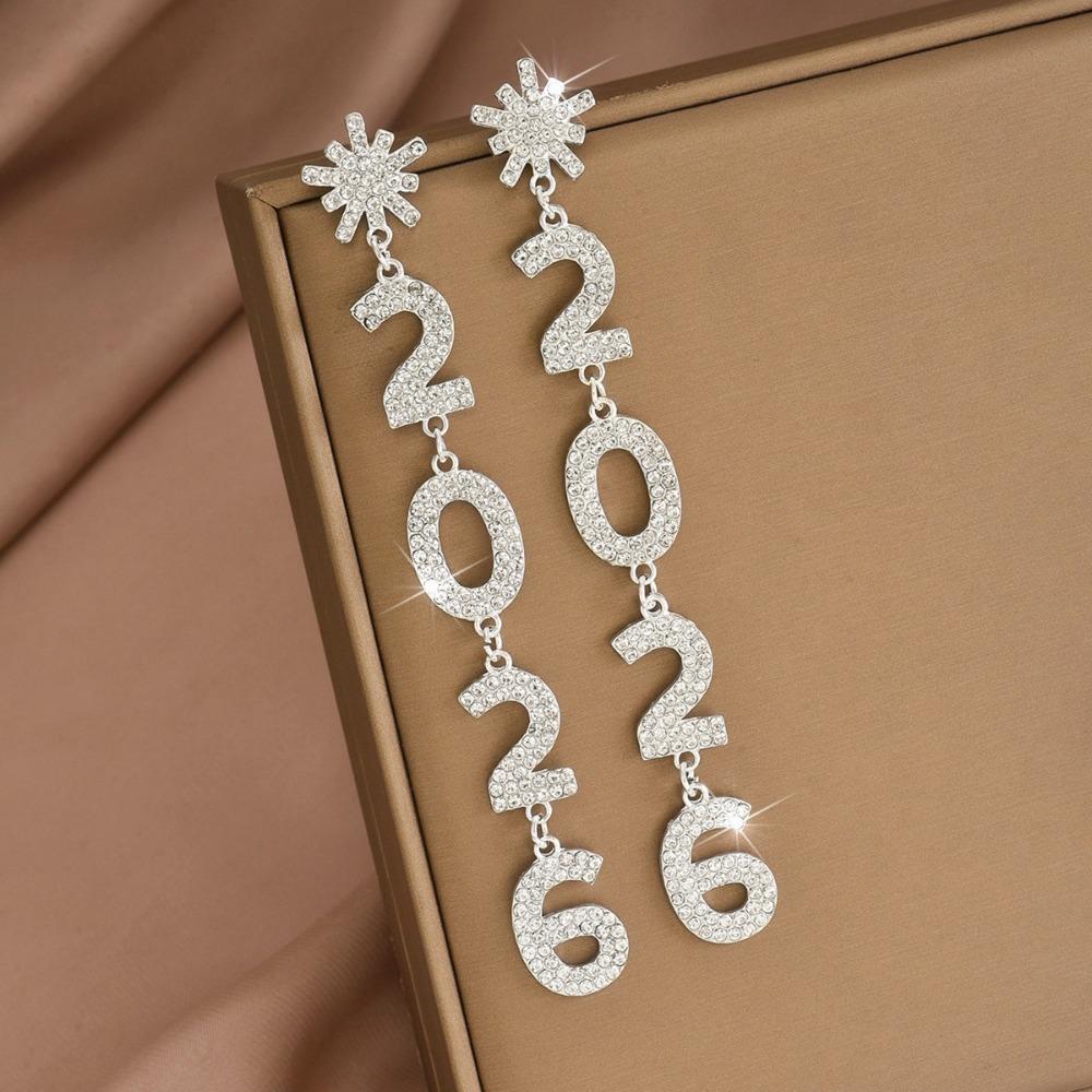 Elegant Design 2026 Earrings Vintage Aesthetic Sophisticated Style Long Drop Earrings Shiny Rhinestone Digital Pattern