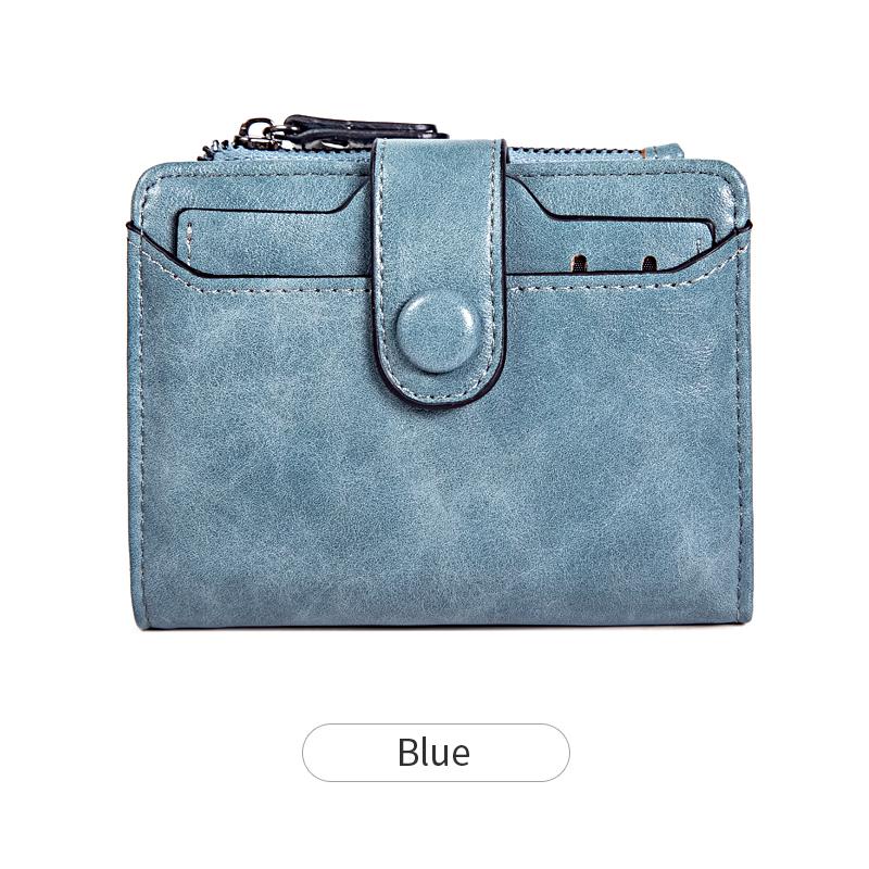 Carteira curta feminina fina e minimalista com porta-cartões removível e janela para documento de identidade, adequada para homens e mulheres usarem