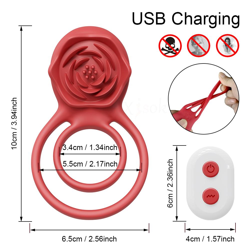 Cock Ring Men Rose Vibrator Vibrating Penis Ring Ejaculation Delay Remote Control Clitoris Stimulation Sex Toy for Couples