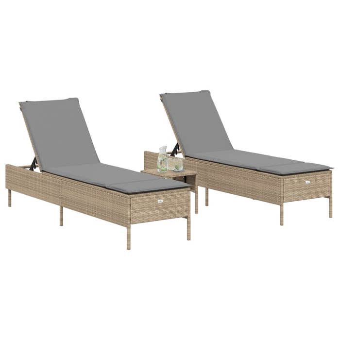 VidaXL Chaises longues avec coussins lot de 2 beige résine tressée 3261590