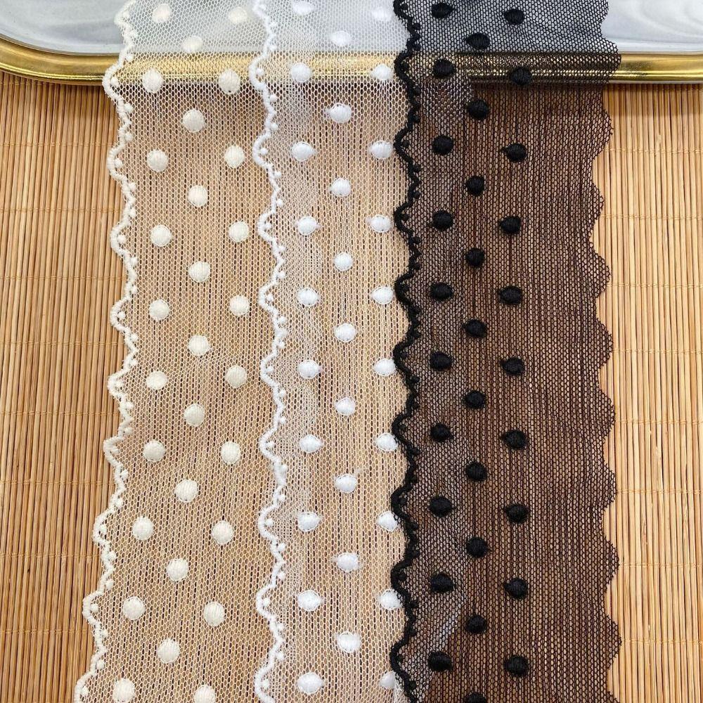 15 Yards Mesh Lace Fabric Embroidered Edge Wave Lace Peas Pattern Dot Lace DIY Sewing