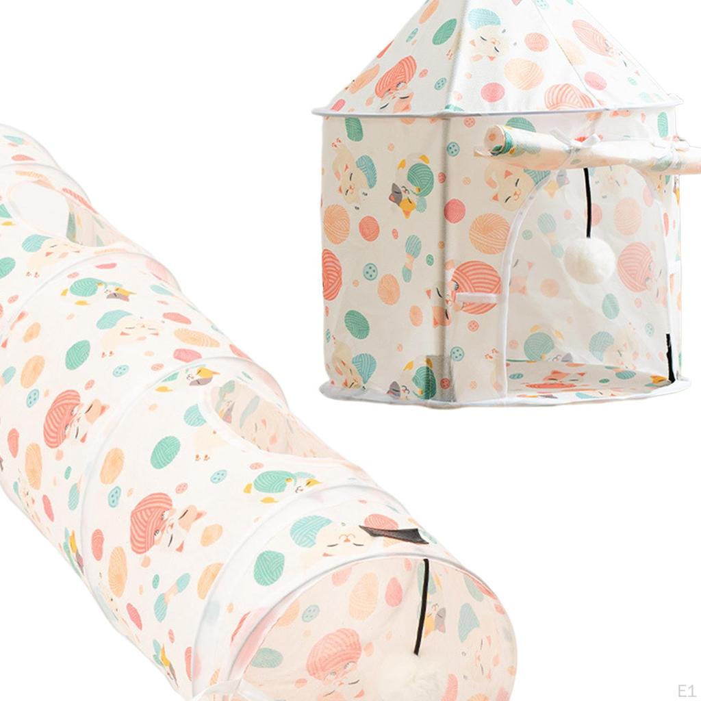 Cat Tunnel Interactive Toy with Hanging Ball Cute Extensible Foldable Play Tent House for
