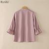ZANZEA Womens Round Neck Casual 3/4 Sleeve Lace Patchwork Blouse