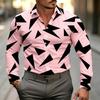 Men's Geometric Triangle Print Dress Shirt Long Sleeve Button Down Casual Slim Fit Business Party Tops For Men