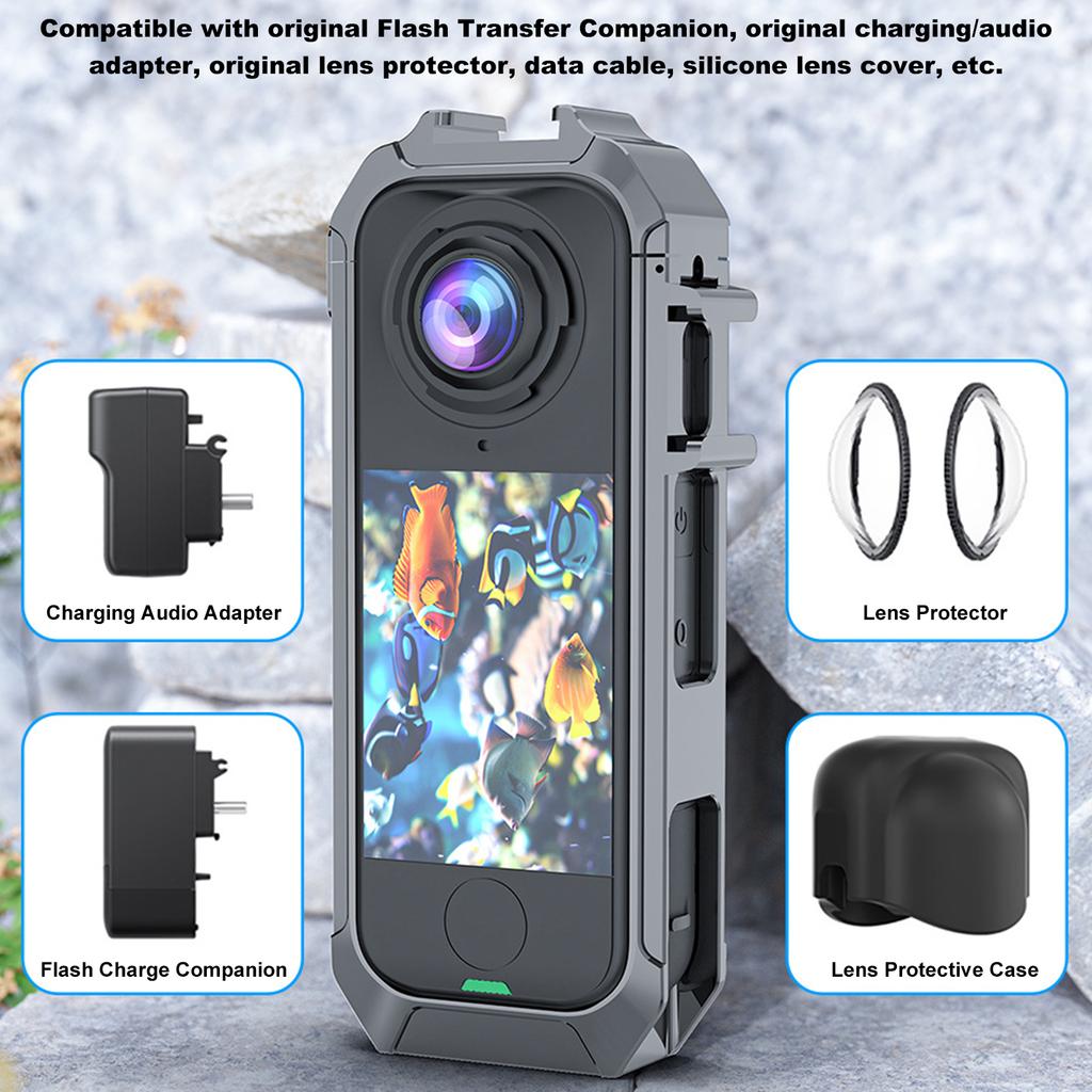 For Insta360 X4 Air Metal Frame Shockproof Protective Rabbit Cage Expansion Case with 1/4 Threads Cold Shoe Mount Accessories