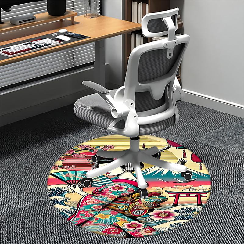 Japanese Geisha Artwork Chair mat Round Rug-Office carpet, Non-slip, Suitable for Living Rooms, Bedrooms decor.1205188a 80cm by 80cm