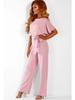 2024 Trendy Women's Summer Button Tie Short Sleeve Jumpsuit