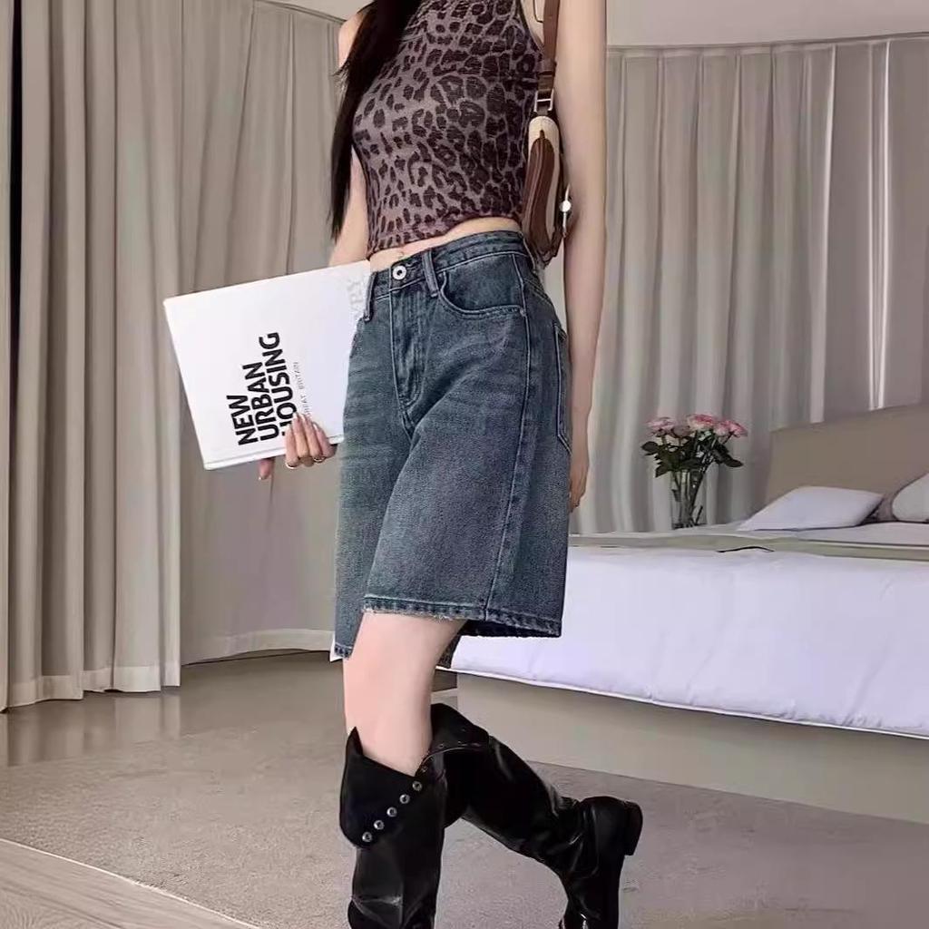 Trendy High-Waisted Women's Denim Shorts: Comfortable, Slimming, Retro-Inspired, Loose-Fit, Five-Point Petite Design for Summer