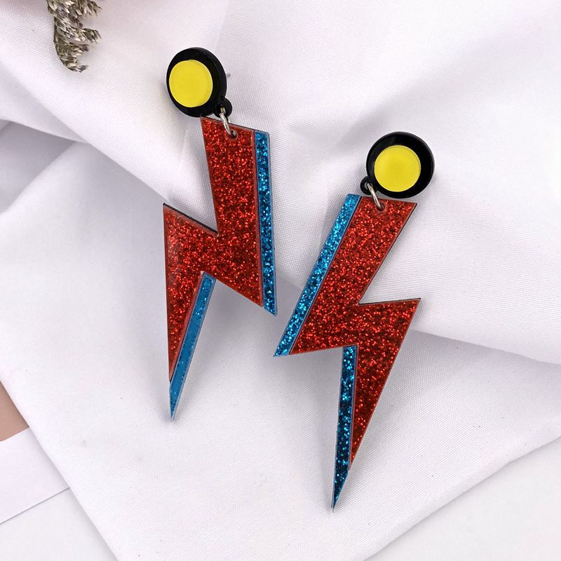 Statement Shiny Glitter Lightning Acrylic Drop Earrings For Women Punk Long Pendant Dangle Earrings Fashion Jewelry Accessories