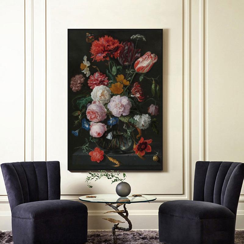 

Винтажная картина маслом с цветами, печать на холсте, ретро-постеры и принты, украшение дома, настенное искусство для декора комнаты, Куадрос 50x70cm No Frame