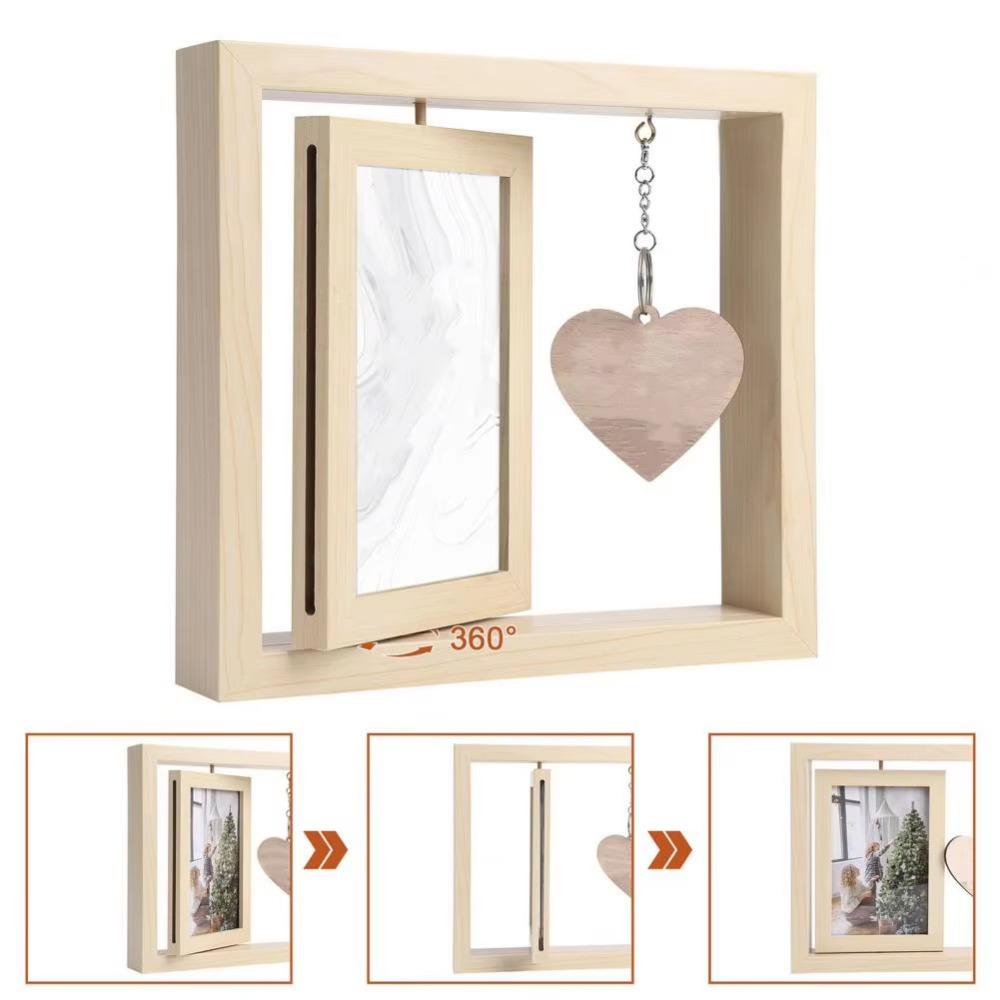 With Heart Pendant Desktop Photo Frame Wooden Photo Display Frame  Home Supplies