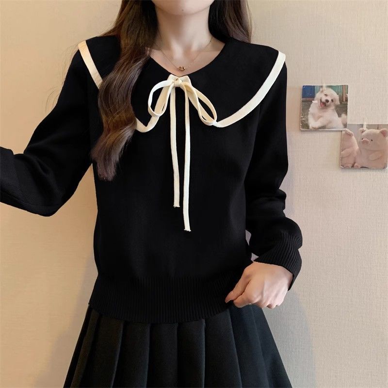 Loose top women's large size new foreign style college style age-reducing sweater doll collar versatile
