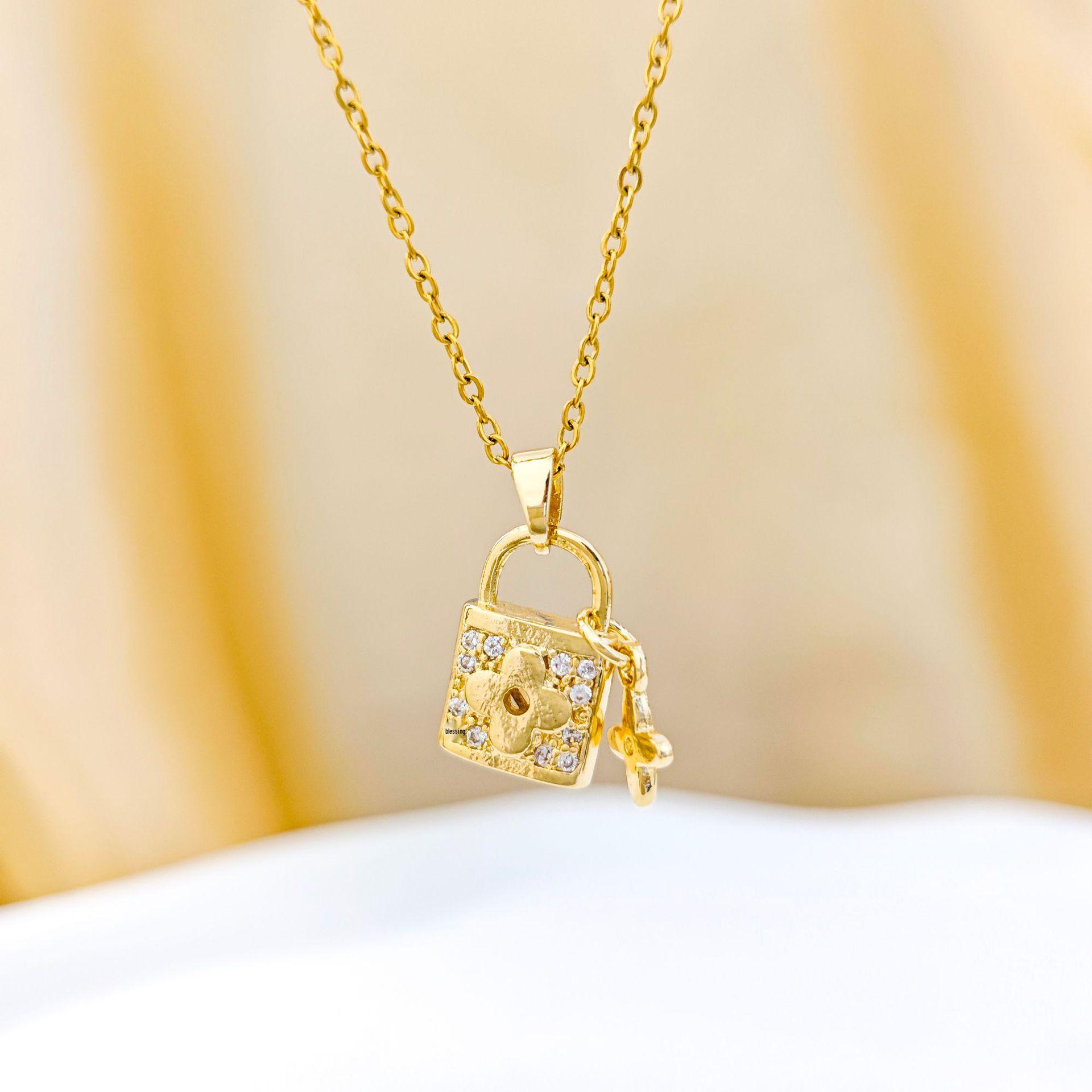 Stylish European and American Titanium Steel Love Lock Pendant Necklace for Women