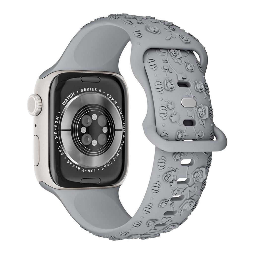 Embossed Rose Flower Silicone Strap for Apple Watch 9 Ultra
