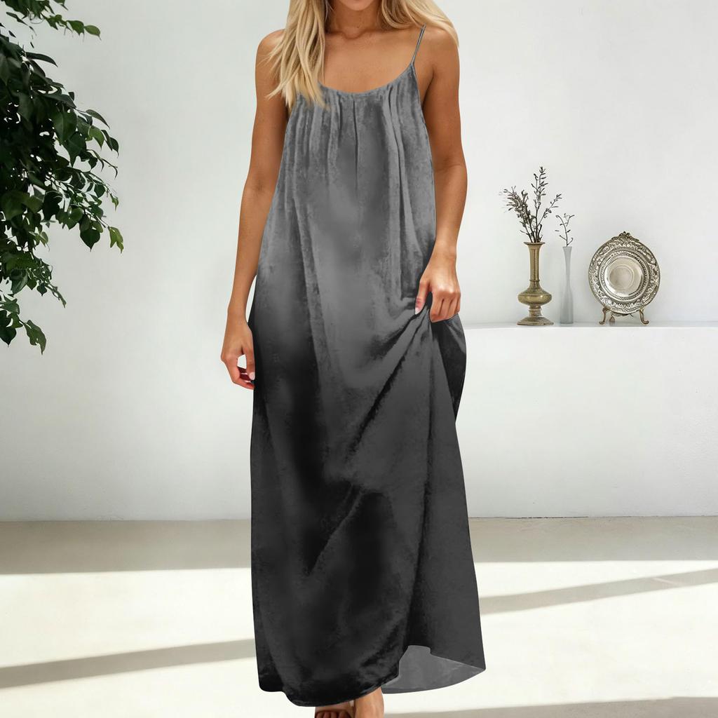 Women's Fashion Backless Spaghetti Strap Casual Loose Gradient Print Dress