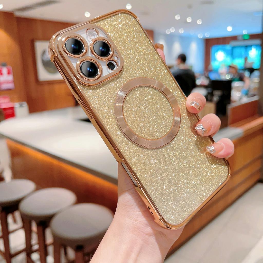 For iPhone 16 Pro Max Case Electroplating Glitter TPU Clear Phone Cover Compatible with MagSafe