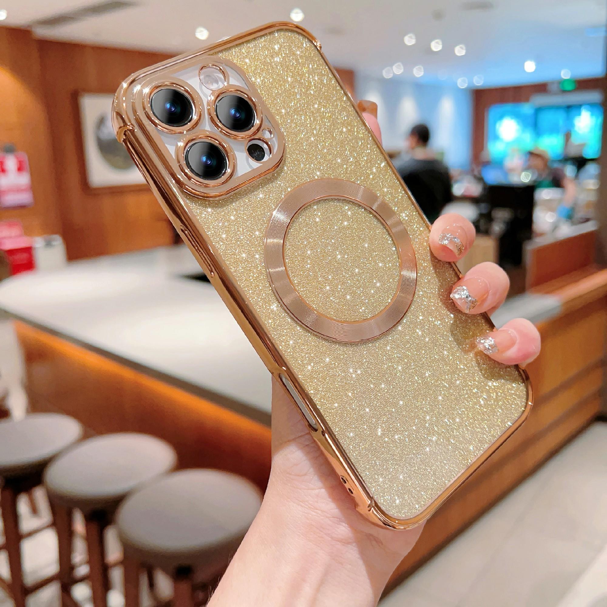 

For iPhone 16 Pro Max Case Electroplating Glitter TPU Clear Phone Cover Compatible with MagSafe Gold