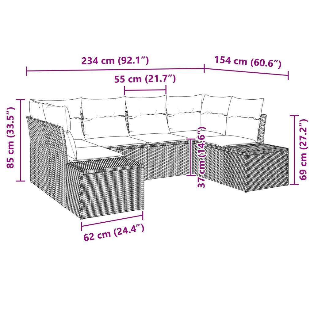 Garden Sofa Set with Cushions 6 pcs Black Poly Rattan