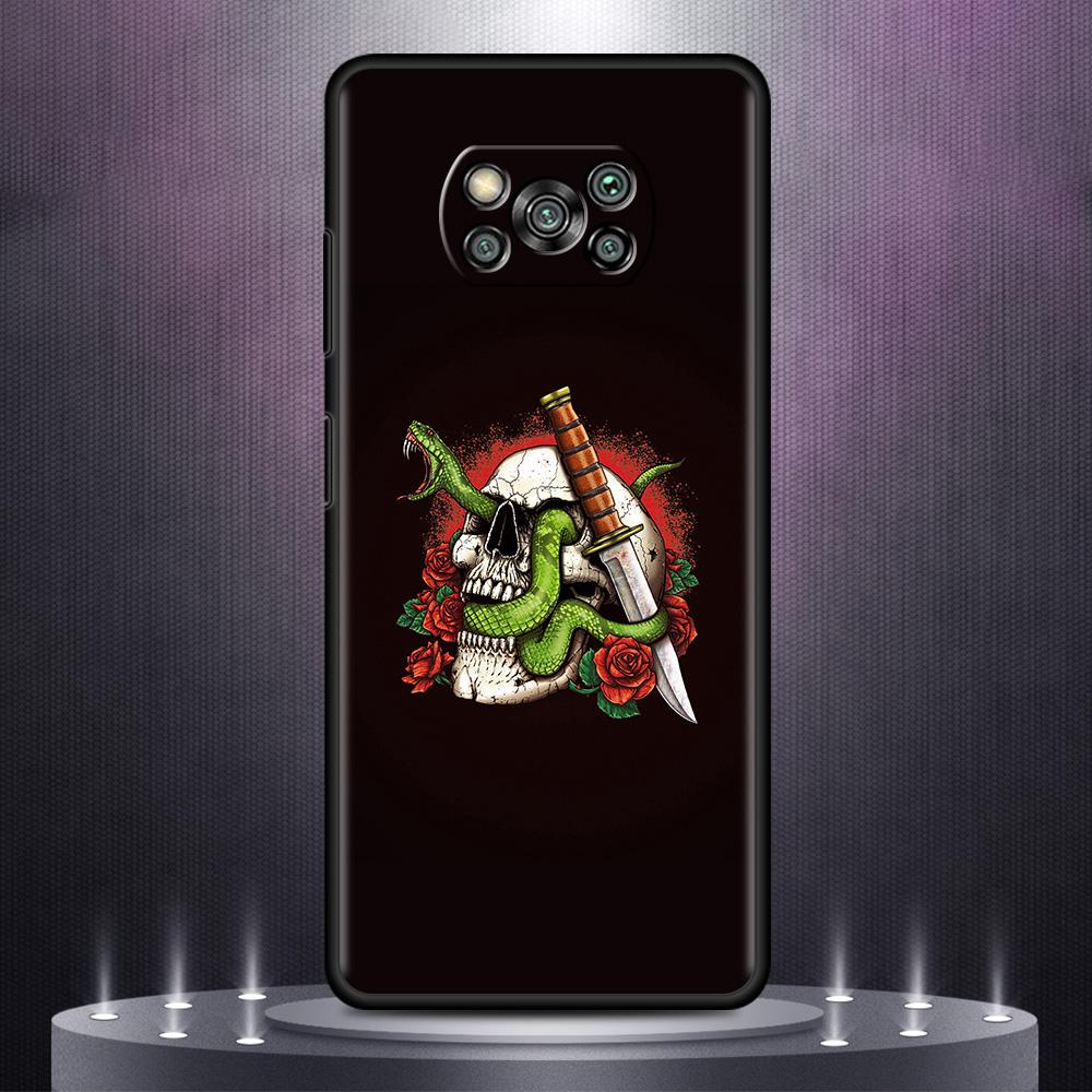 Czarne Miękkie Etui Na Xiaomi Mi Poco X3 NFC 10T Pro 11 11T Note 10 Lite 9T M3 F3 A2 F1 TPU Pokrowiec Na Telefon Komórkowy Różany Szkielet Czaszka