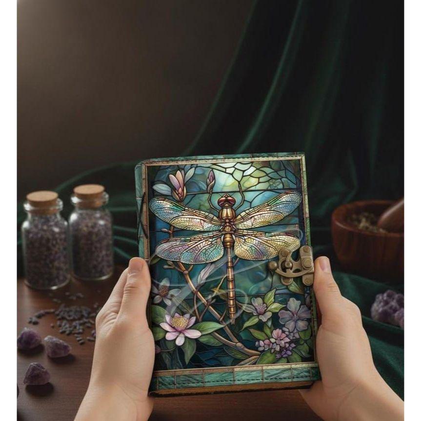 

Dragonfly Leather Journal with Lock: Handmade Book of Shadows 7 x 5 inch / 100 Page