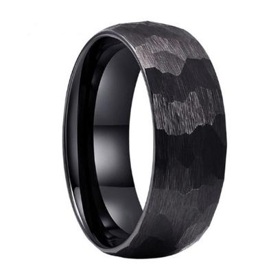 Black Stainless Steel Couple Ring Hammered Multi-faceted Titanium Rings for Men Women Wedding Engagement Jewelry